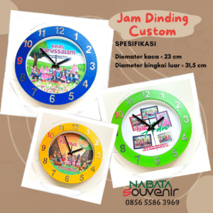 Souvenir Merchandise Jam Dinding Custom, Free Kartu Ucapan dan Pita