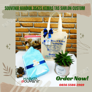 souvenir handuk 35x70 kemas tas sablon custom
