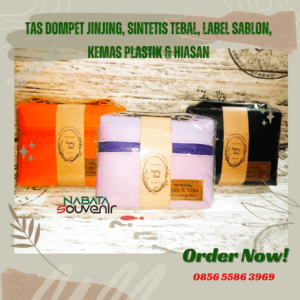 tas dompet jinjing, sintetis tebal, label sablon, kemas plastik & hiasan